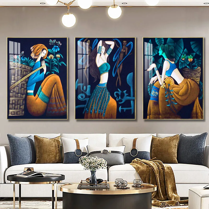 

Boho Style Blue Sexty Woman Decoration Pictures Room Wall Canvas Painting Minority Beauty Art Poster And Print Live Room Pictur