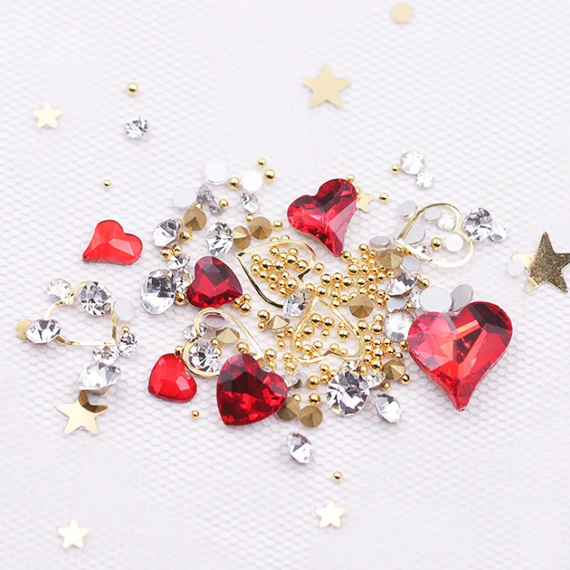 1 коробка разноцветные стразы в форме сердца круглые хрустальные украшения 3D