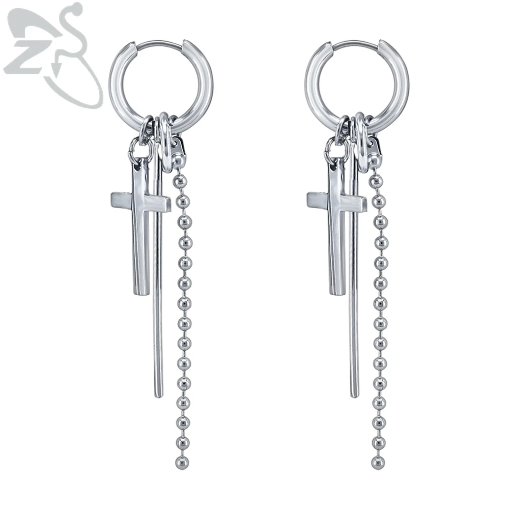 2 pcs-6 ZS серьги-кольца из нержавеющей стали с крестиком и перьями Kpop, мужские круглые висячие серьги в стиле хип-хоп, рок-ролл, панк, ювелирные изделия, aros mujer - Окраска металла: 2 pcs-6