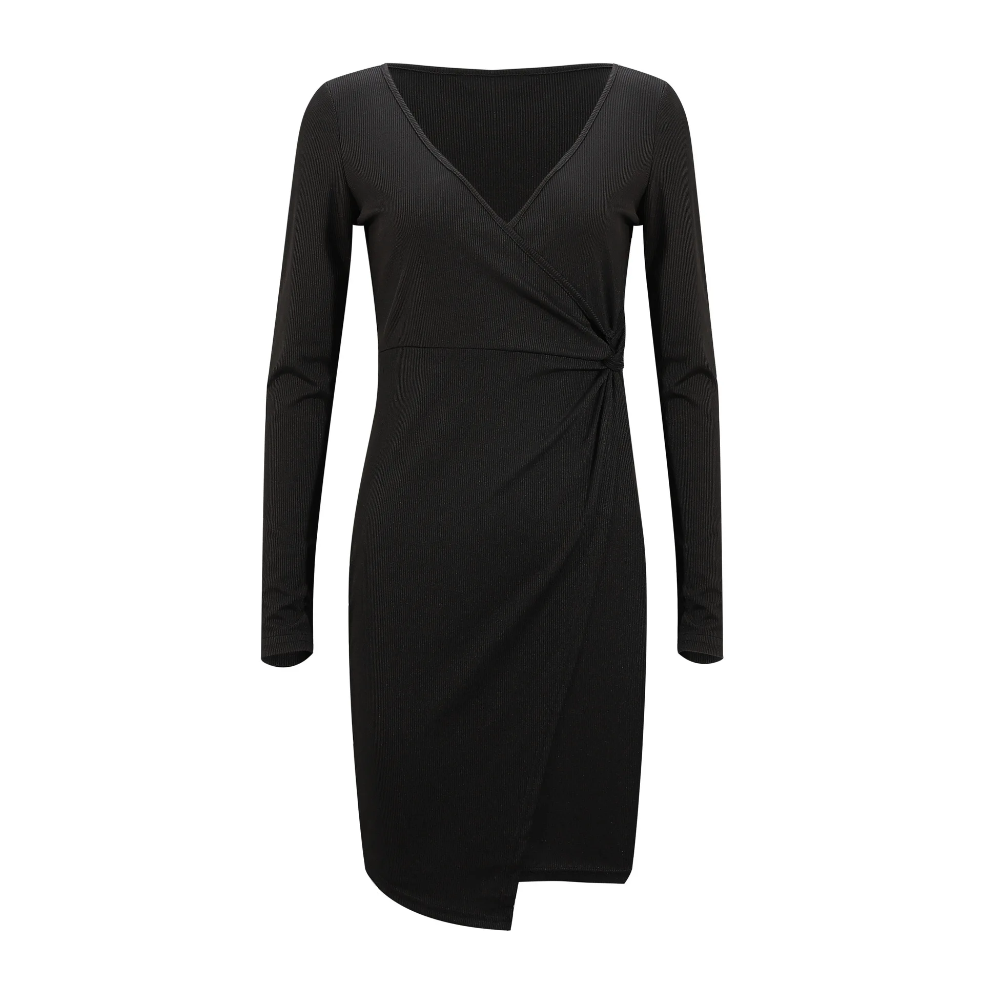 

Women's Deep V Neck Mini Party Dress Long Sleeve Notched Collar Solid Color Casual Elegant Dress 2021 Spring New Fashion Dress