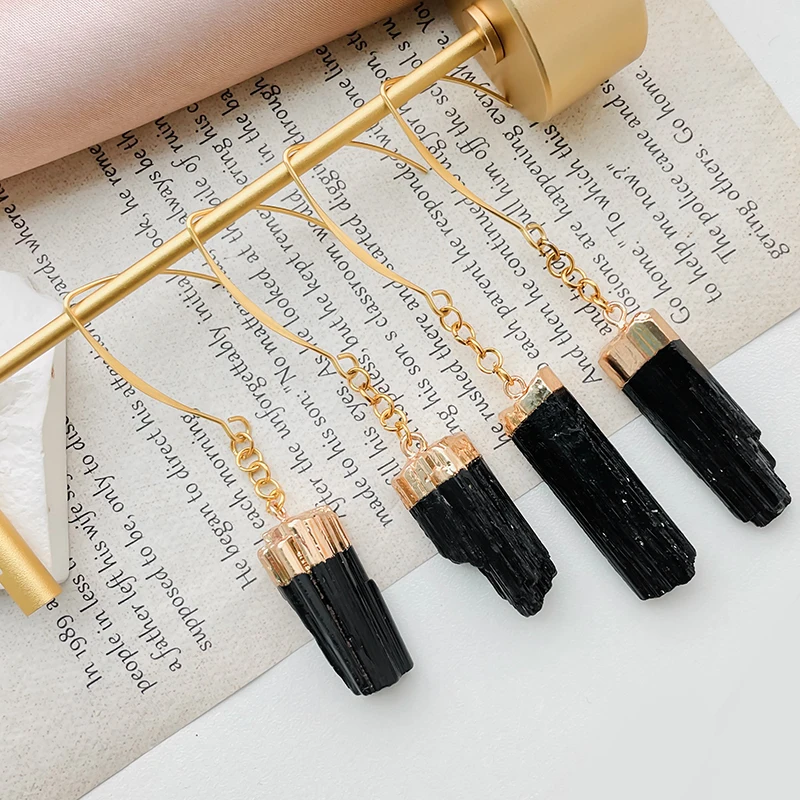 

Ins Fashion Black Tourmaline Earrings for Women Charm Natural Stone Long Tassel Dangle Earrings New Wedding Party Jewelry Gifts