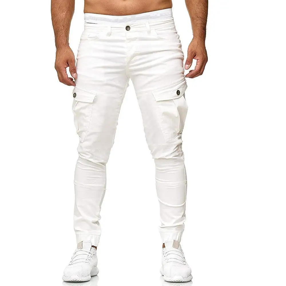 Брюки карго для мужчин однотонные повседневные штаны с прострочкой и карманами