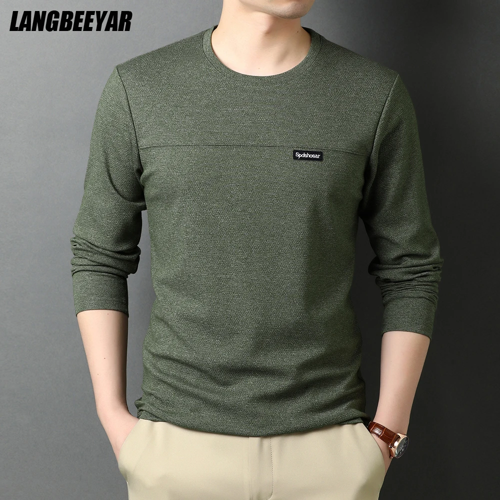 

FAKUNTN Top Quality New t Shirt Men Logo 2021 Fashion Brand Designer Long Sleeve Slim Fit Solid Color Tops Casual Mens Clothes