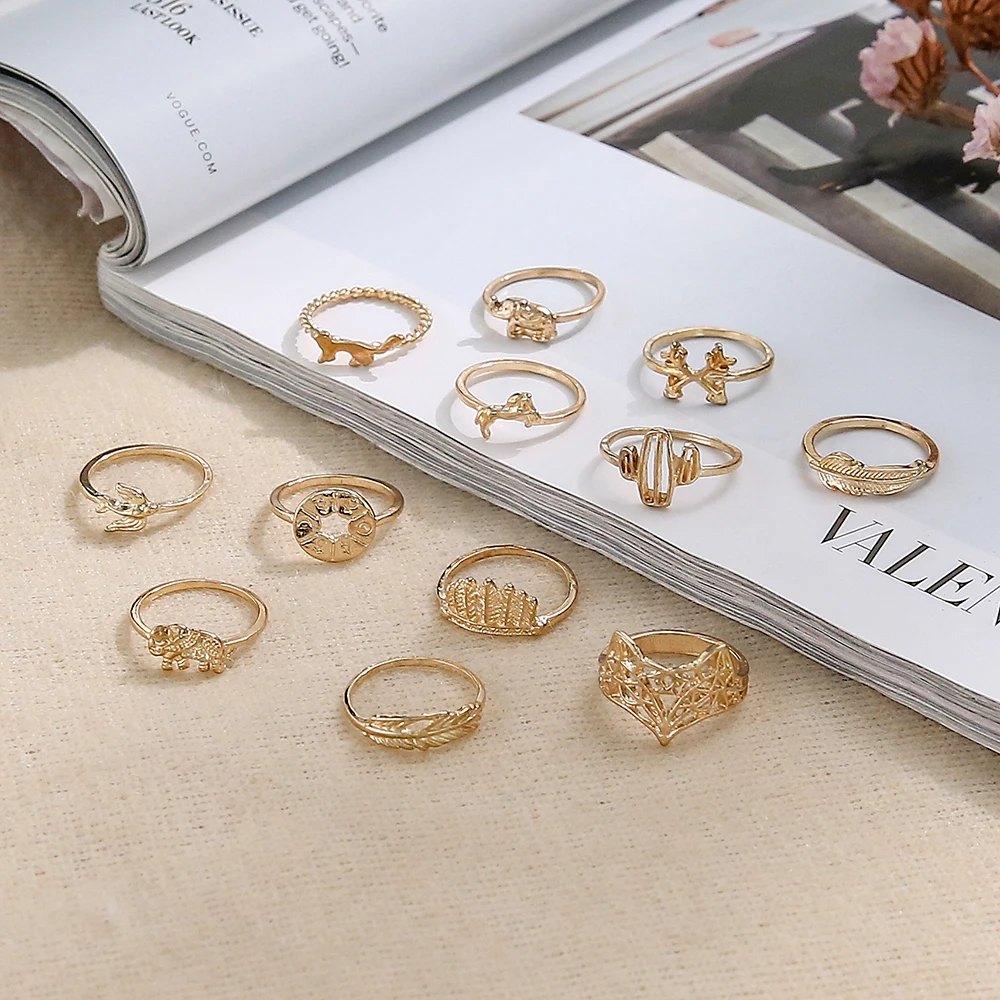 12 шт./компл. богемные полые кольца с лисьим лицом Ласточка леопардовые животные