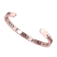 trendy inspirational keep going cuff bracelets bangles motivational 6mm stainless steel bracelet for men women best gift pulsera