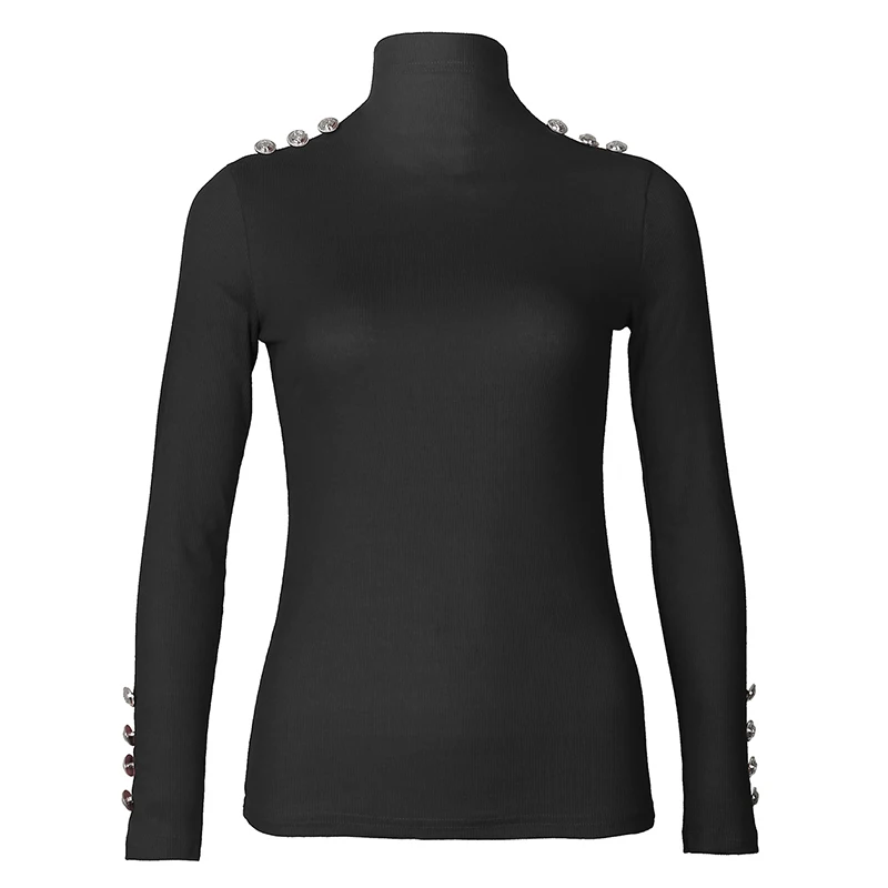 M0381Black Женский вязаный свитер с высоким воротом и пуговицами, однотонный пуловер, повседневный тонкий офисный женский свитер, вязанный Женский вязаный Топ M0381 - Цвет: M0381Black