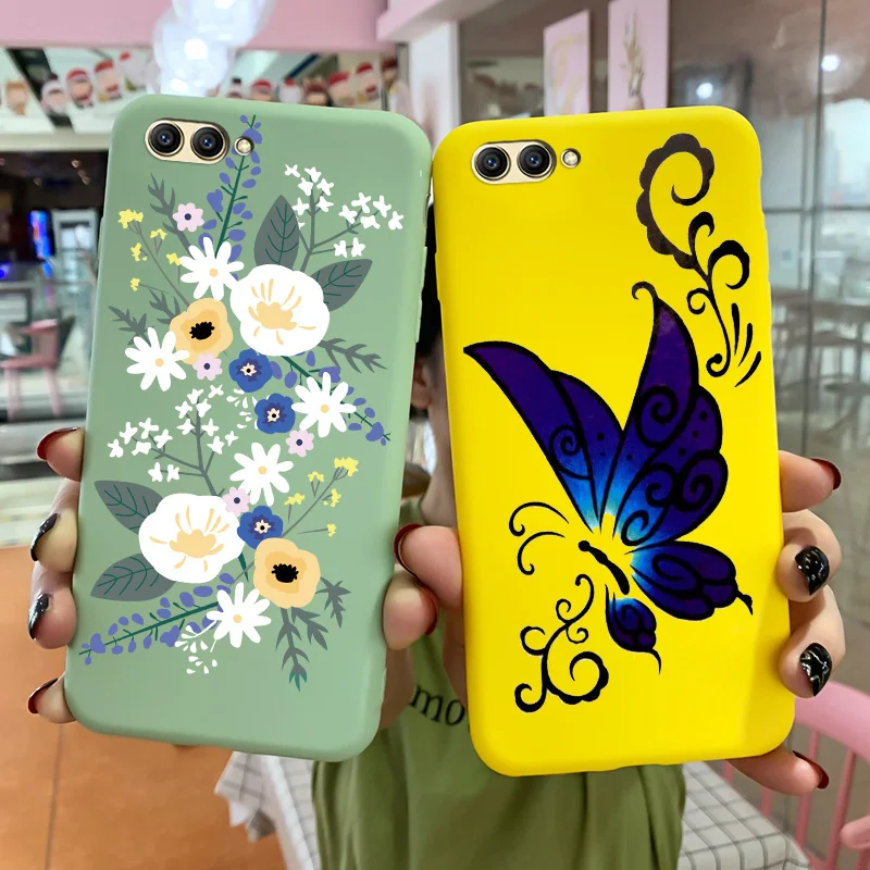 

Soft Silicone TPU Shell For Huawei Honor V10 V20 V30 Pro Case Cartoon Flower Butterfly Pattern Matte Painted Phone Cover