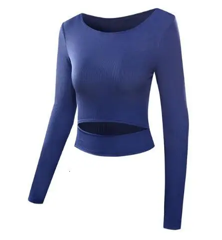 227-blue Женские белые укороченные топы для занятий йогой, рубашки для йоги с длинным рукавом, топы для тренировок, фитнеса, бега, спортивные футболки для тренировок, йоги, спортивная одежда, сексуальная - Цвет: 227-blue