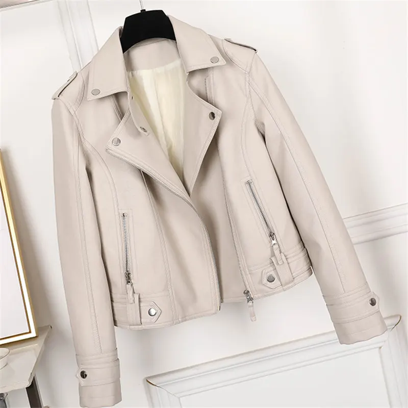 

Washed Pu Faux Leather Jacket Women Moto Biker Black Short Coat New BF Style All-match Streetwear Fashion Womens Outerwear