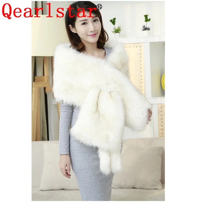 Qearlstar женская большая роскошная меховая шаль толстый Болеро Свадебная накидка из