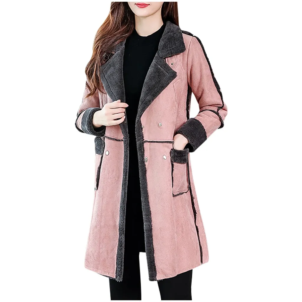 Женская зимняя офисная куртка с отворотом и длинным рукавом утепленная