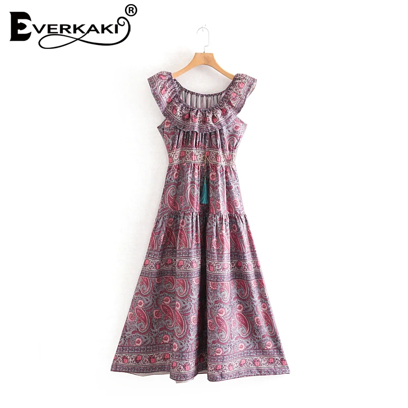 Женское платье с открытыми плечами Everkaki богемное Платье макси кисточками и