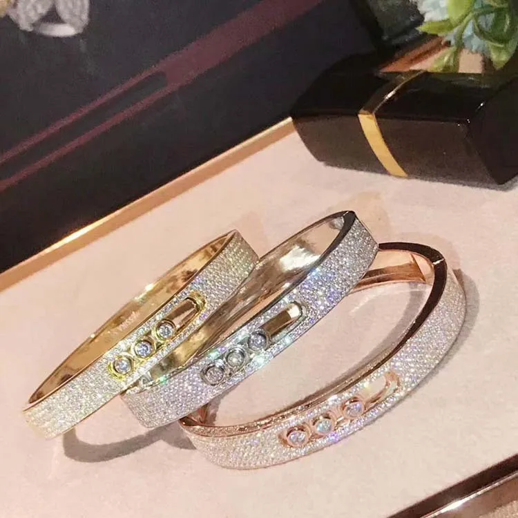 Real 100% 925 Sterling Silver Move bangle With Clear CZ For Women Brand France Jewelry moved 3 stone bracelete masculino | Украшения и
