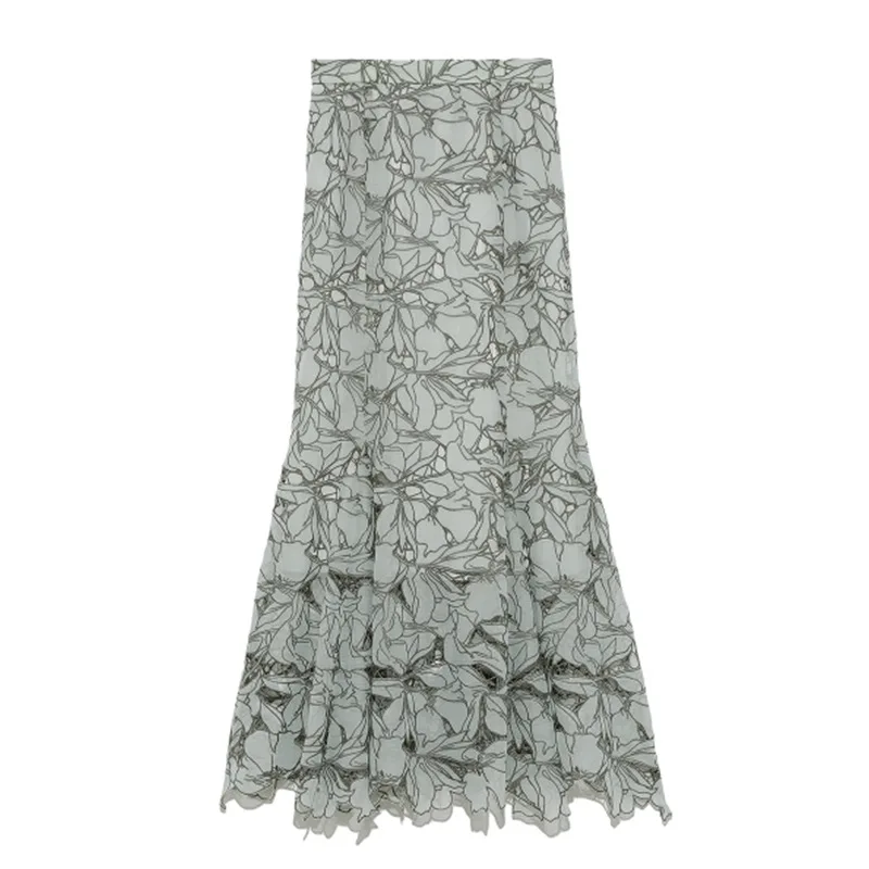 

Japanese Temperament Lace Hook Flower Trumpet Skirt Woman Elegant Hollow Out Mermaid Faldas High Waist Slim Long Jupe Female