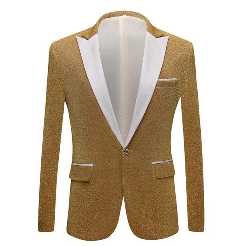 Men's suit jacket wedding groom dress fashion shiny gold black silver slim fit stage singer costume vestido de noiva костюм
