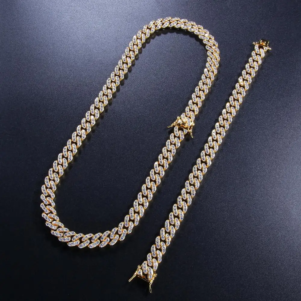 

Hot selling 9mm Iced Out Women Choker Necklace Rose Gold Copper Cuban Link Full Pink Cubic Zirconia Luxury HIPHOP Chain Jewelry