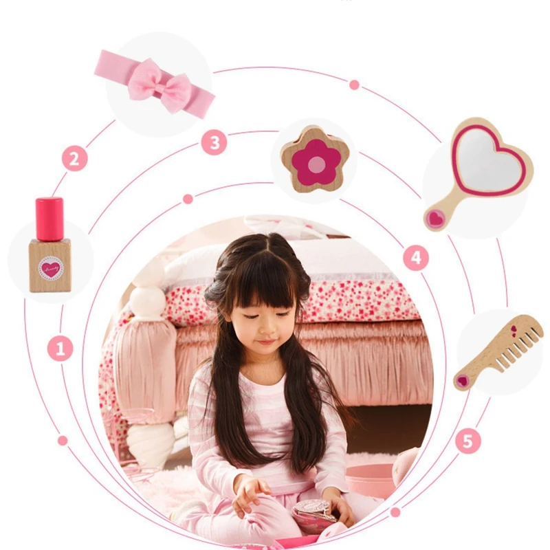 

10 Pcs Wooden Pretend Play Makeup Playset for Girls Role Play Cosmetics Bag Toy Simulation Beauty Accessories for Kids