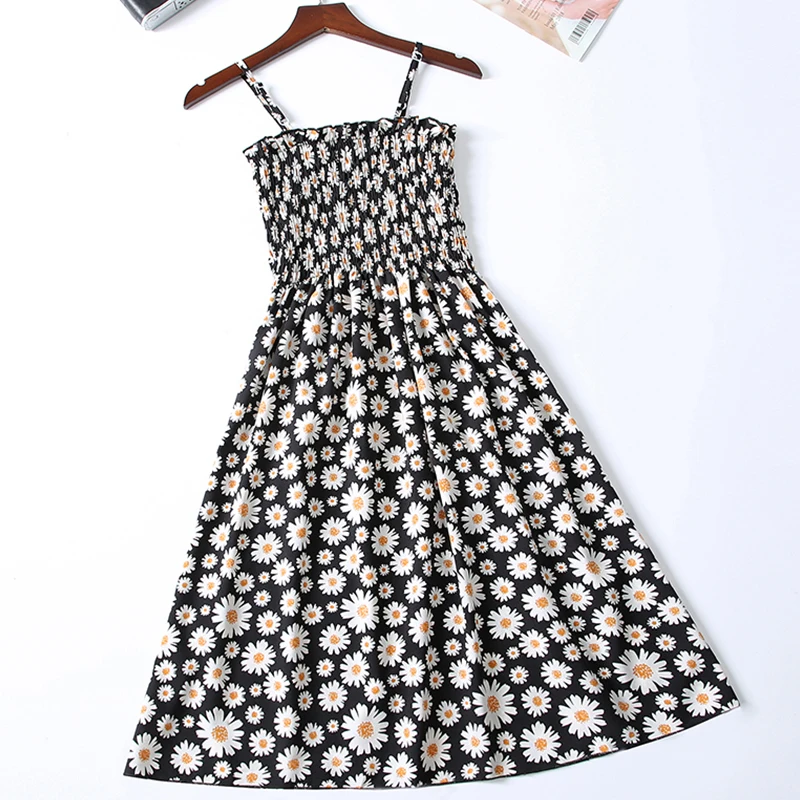 Женское шифоновое платье с цветочным принтом винтажное эластичное без рукавов