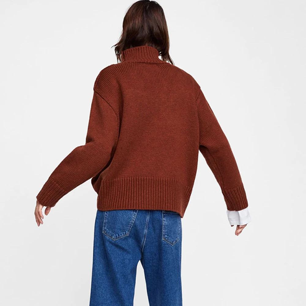 ZA Women's Turtleneck Sweater Five Colors Optional Thick Warm Side Button Decoration Loose Version Regular | Женская одежда