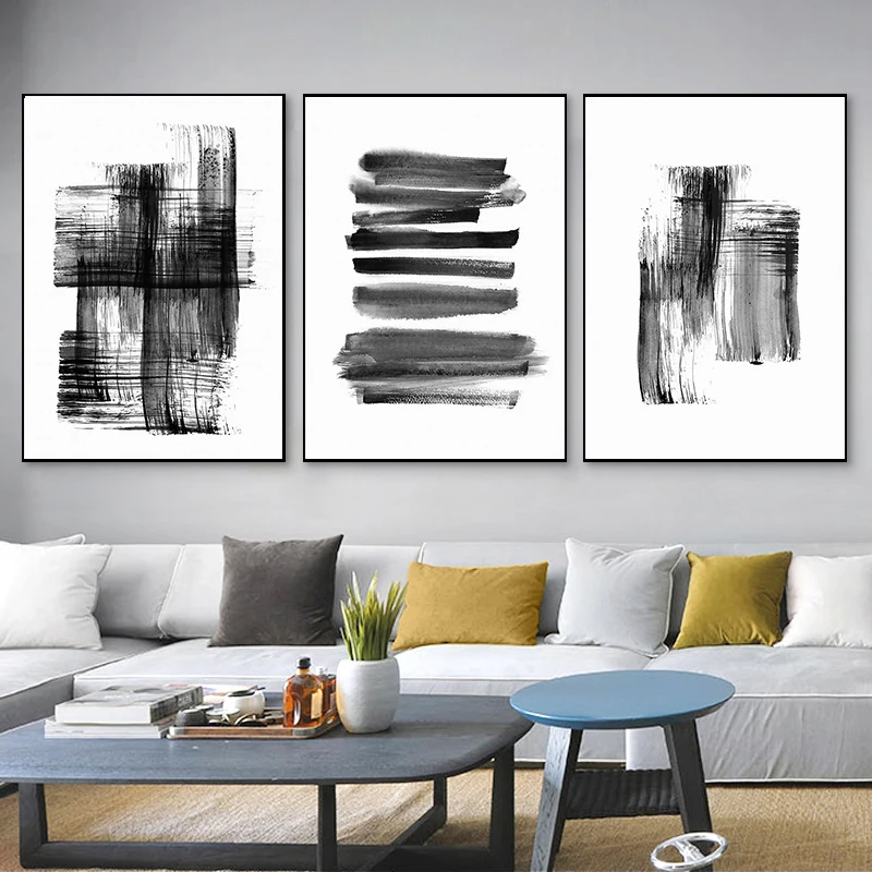 

Brush Strokes Black and White Ink Abstract Canvas Paintings Printing Posters Wall Art Pictures for Living Room Home Decoration