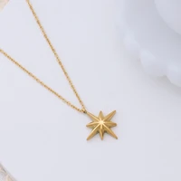 2021 ins minimalist 18k gold plated stainless steel starburst north star pendant necklace for women girls trendy jewelry gift
