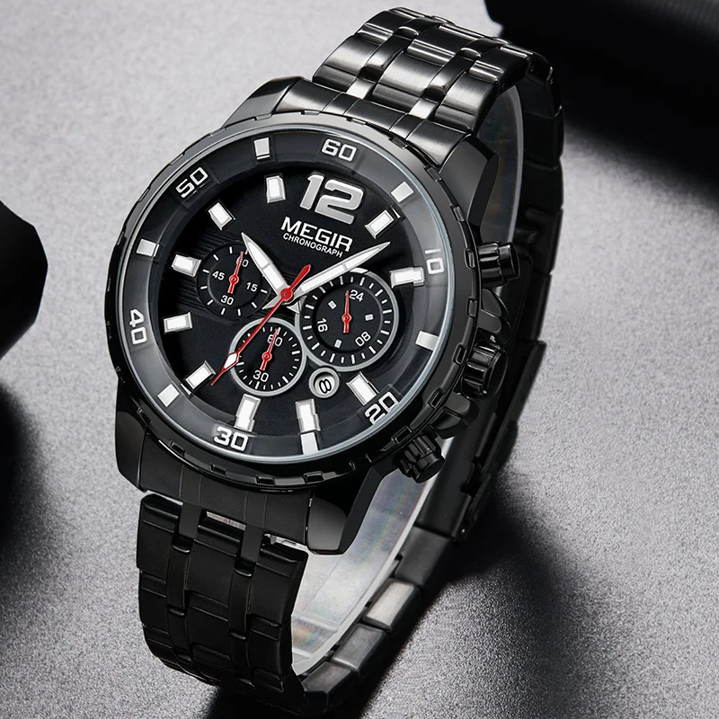 

MEGIR Top Brand Luxury Fashion Business Quartz Wrist Watch Men Waterproof Stop Watch Military Sports Watches Relogio Masculino