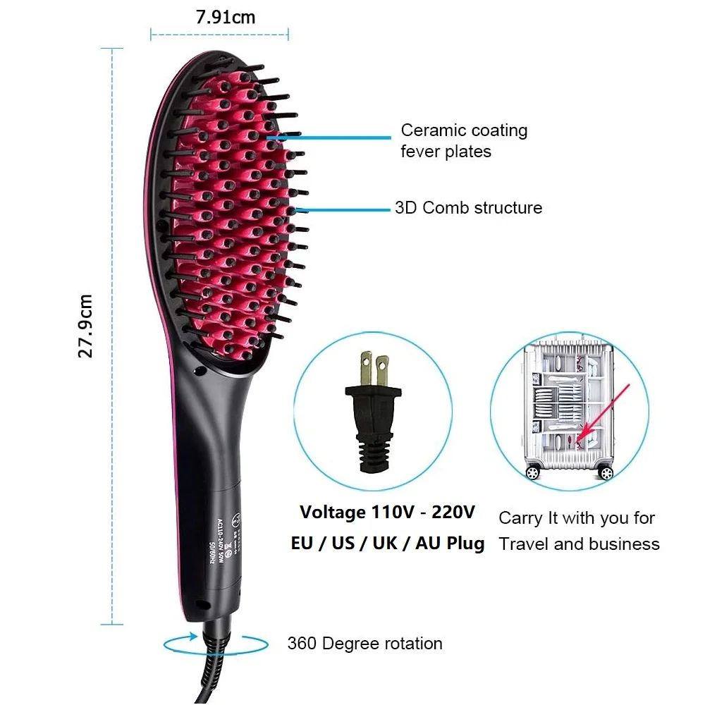 

Professional Comb Hair Straightener Styling Brush Ionic rons Straightening Hair Brush Anti Scald Ceramic Electric Curler Comb