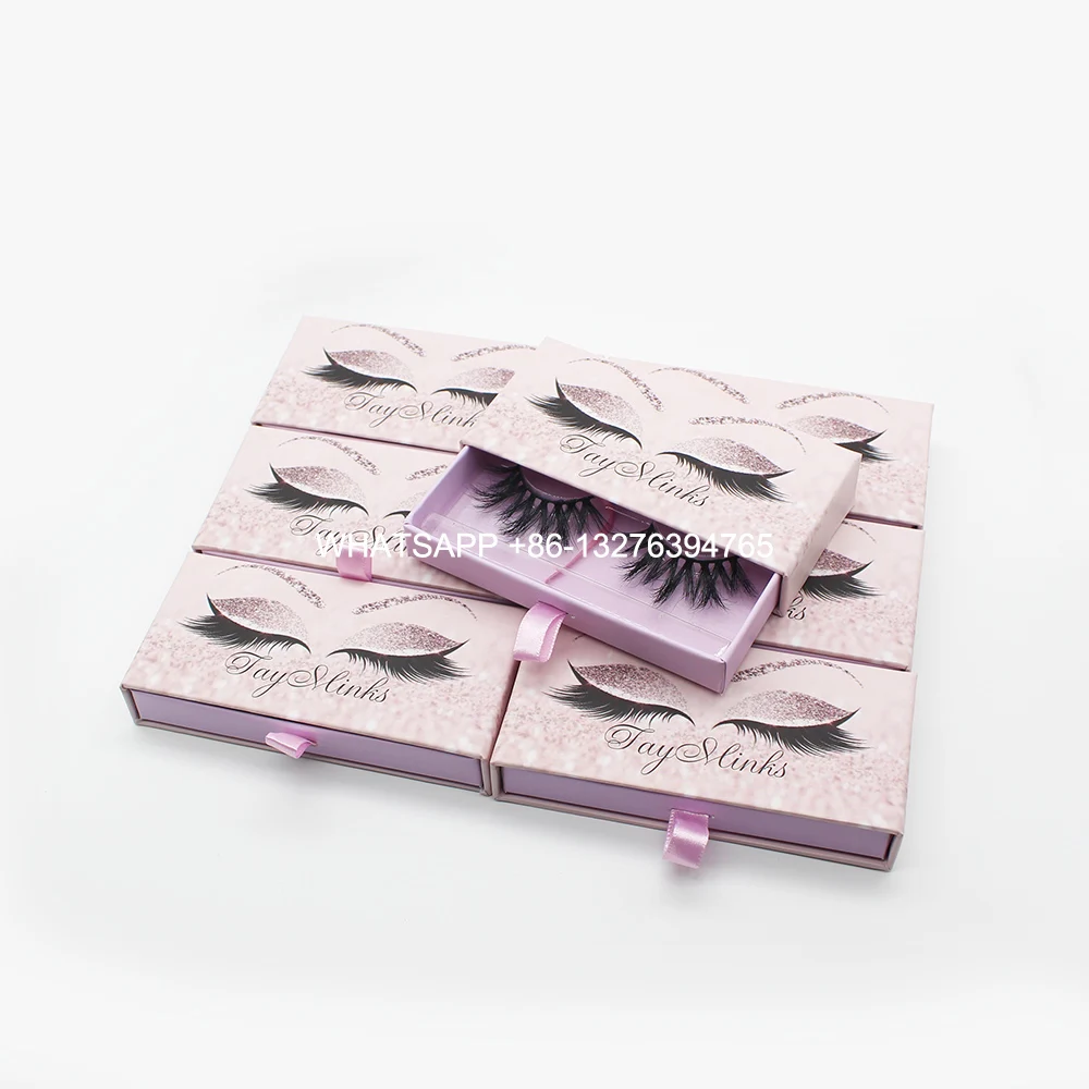 

Sweet Pink Eyes Mink Lashes Case With Tray Custom Lashbox Packaging With Logo Slide Lash Boxes Real Mink Eyelashes Vendor