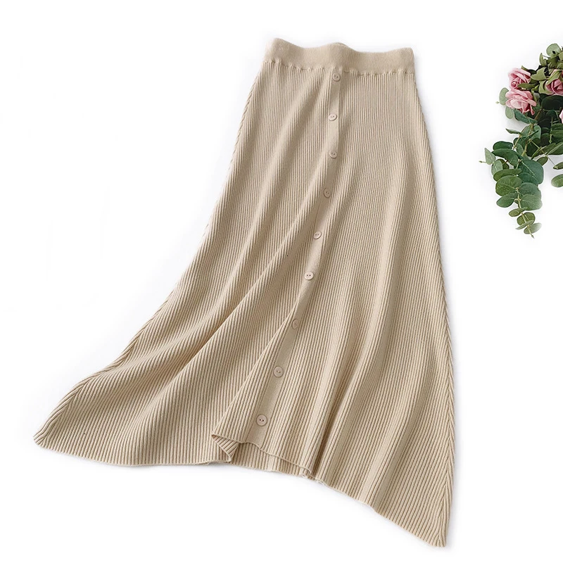 2019 New Herf Winter Fat Warm Used Smoking Korean Button A Line Smoke Simple Stylish Choked Midi Rok Jupe Femme |
