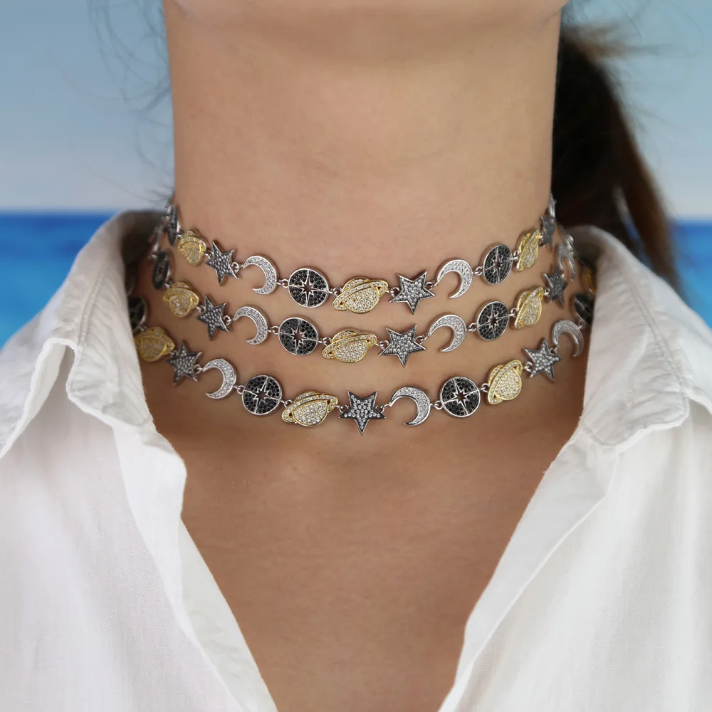 Ожерелье чокер с радужным кубическим цирконием тяжелое Ювелирное Украшение