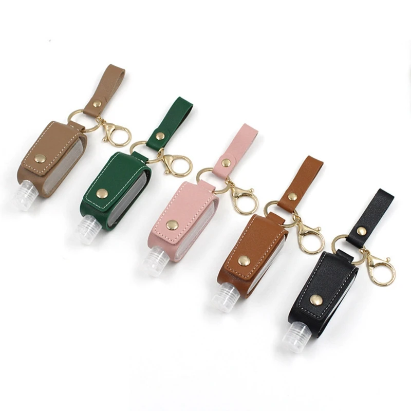 

Portable Empty Travel Bottle Set PU Leather Pouch Holder Keychain Refillable