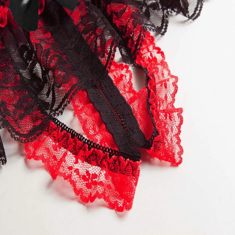 

Floral Lace Women's Panties Low Waist Briefs Lady Girls Underwear Bowknot Crotchless Sexy Lingerie Intimates Transparent Thongs