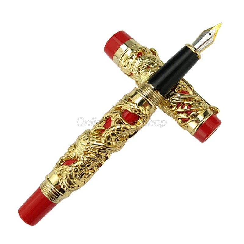 Ностальгическая перьевая ручка Jinhao Dragon Phoenix тяжелая с резьбой по металлу и