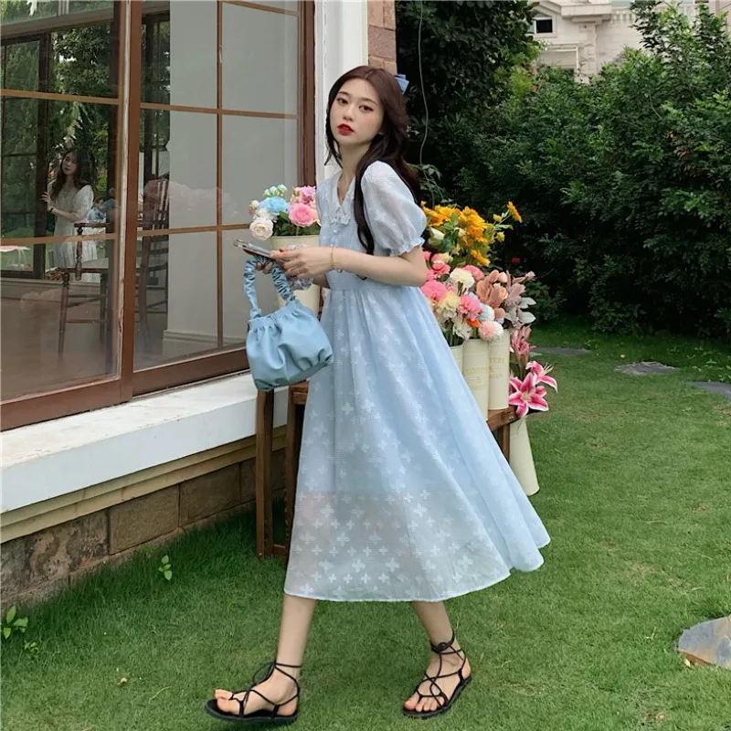 

Super Fairy Mori Style Gentle 2021new Sweet Doll Collar Puff Sleeve Floral Short Sleeve Dress for Women Summer lolita dress