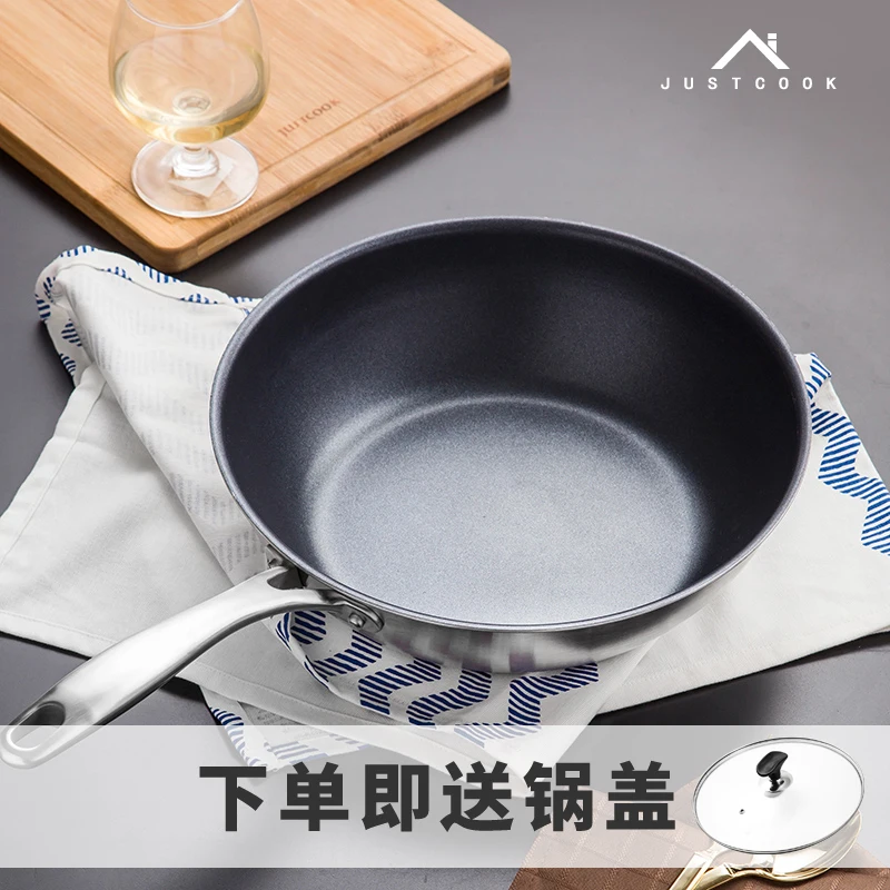 

Fried pan skillet non-stick non-smoke induction cooker stainless steel frying griddles grill chef long handle pot kitchen tool