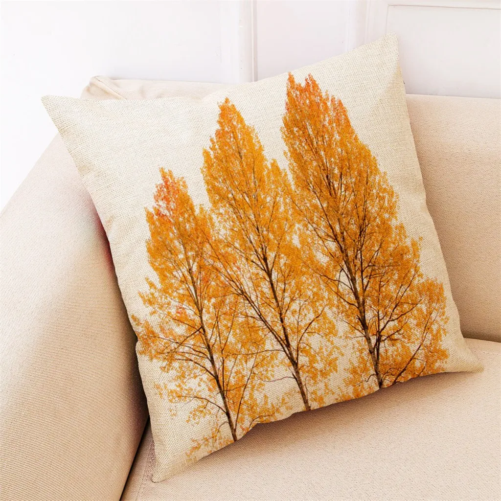 

Autumn Maple Leaf Plaid Orange Pillowcase Fall Home Decor Grateful Thanksgiving Throw Pillow Covers Polyester Cushion Cover