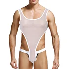 Мужской слитный купальник, пикантный прозрачный Прозрачное нижнее белье в сетку боди, купальник с глубоким U-образным вырезом, без рукавов, с высоким вырезом, трико