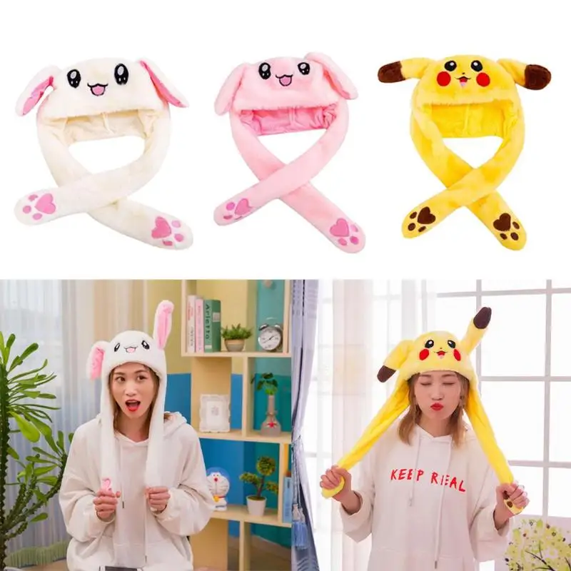 

Lovely Luminous/no light Plush Rabbit Hat Funny Play Toy Up Down Moving Bunny Ears Airbag Toy Hat Girlfriend Children Gifts