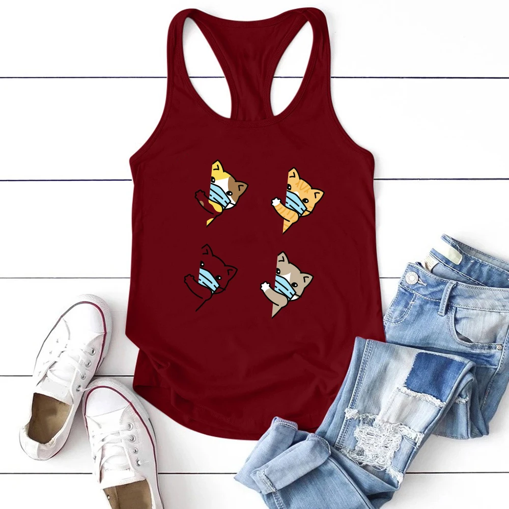 Женская летняя свободная футболка без рукавов с принтом