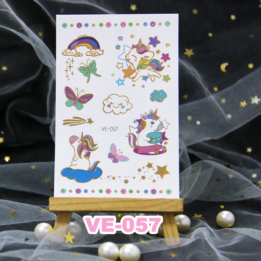 Мультяшный Радужный Единорог детская Татуировка Pegasus милые золотистые блестящие
