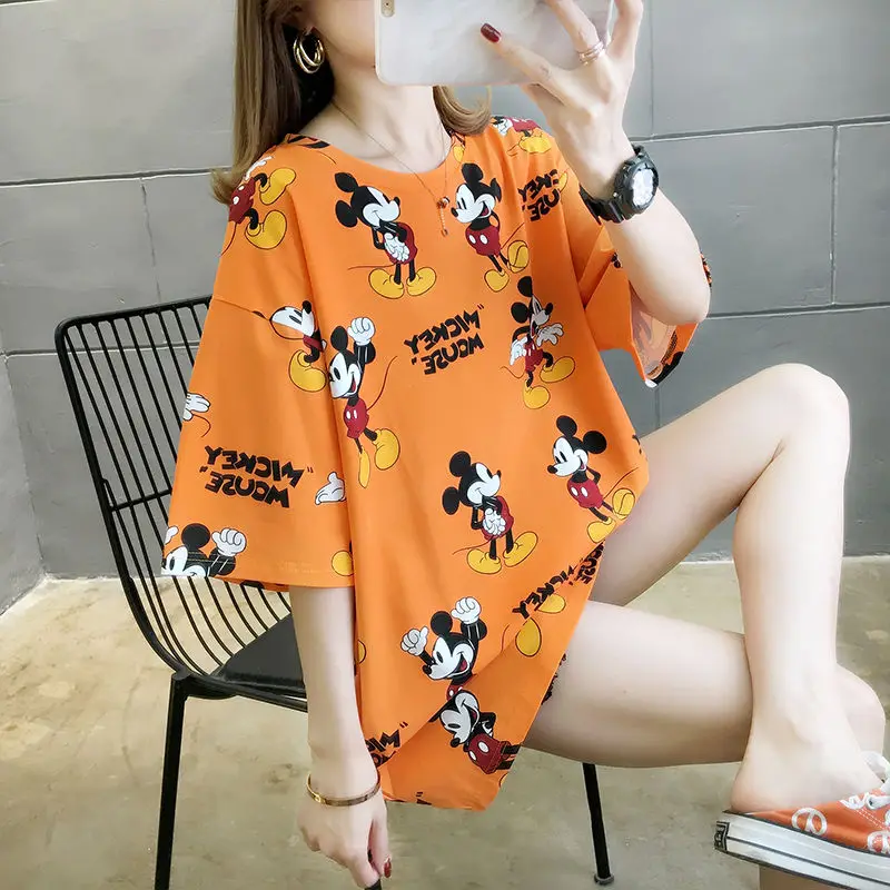 Женская одежда в стиле Харадзюку свободная футболка с коротким рукавом средней