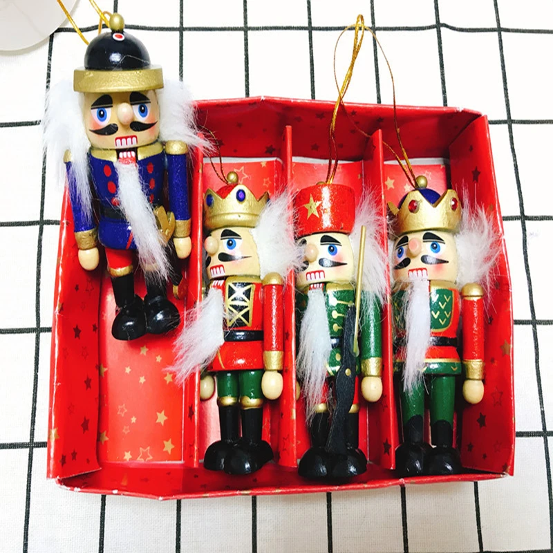 Деревянные елочные игрушки новогодние декор сувенир год 4 шт./компл. 10 см деревянный Щелкунчик Рождественская елка висячие украшения рабочего грецкие солдаты группы кукла подарок на год, 6 - Цвет: 4Pcs