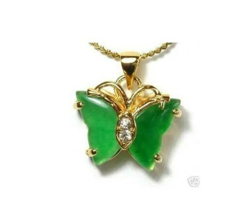 

Beautiful Green Jade stone Butterfly Pendant & Necklace 18"