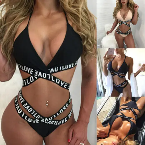 Купальник женский с чашками пуш-ап модный пикантный бюстгальтер буквенным