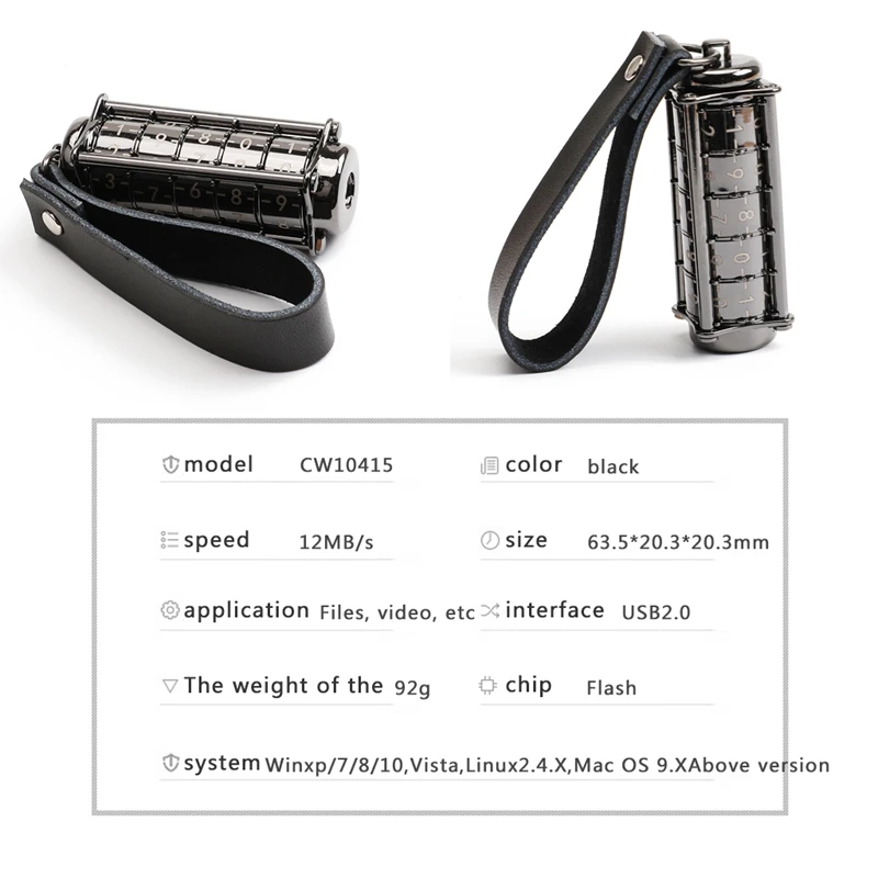 

Mini USB Flash Drive Rotating High Speed U Stick Memory Stick 64GB with a Mechanical Combination Lock