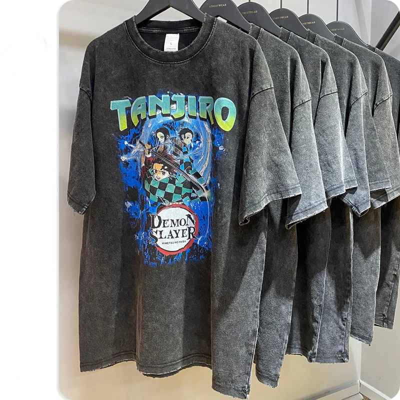 

Anime Tshirt Men Graphic T-shirt Oversized T shirt Cotton Cartoon Print Retro Washed Top Tee Harajuku Streetwear Summer Vintage