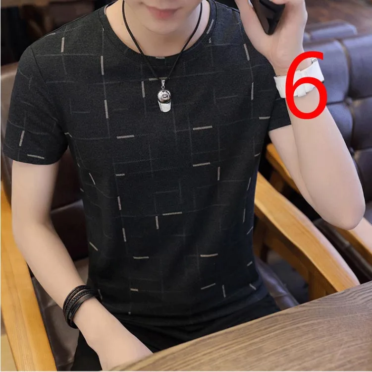

2019 new short-sleeved t-shirt Korean men's cotton trend round neck Slim half-sleeved shirt handsome gas shirt men's thin