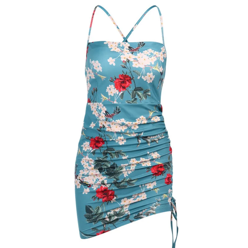 

Flower Dress Summer 2021 New Female Feel Back Sexy Strap Irregular Sling Skirt