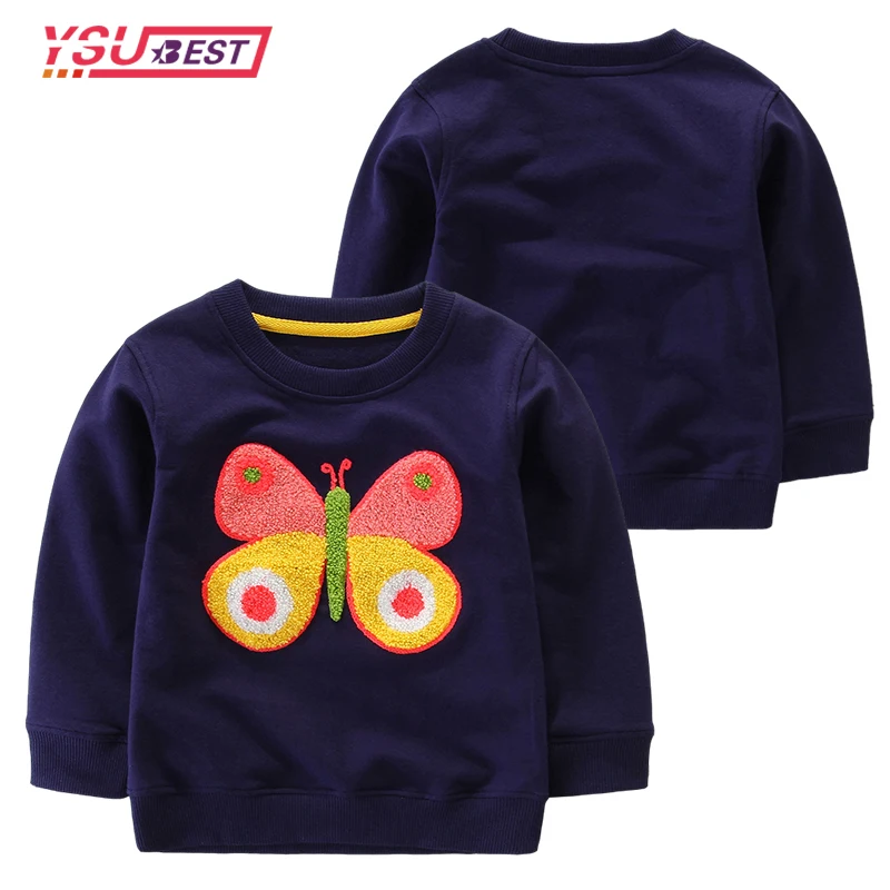 

New Spring Girls Clothing Cotton Sweatshirts Butterfly Tops Children Hoody Shirts Cartoon Printed Kids Sport Sweaters Boys Girl