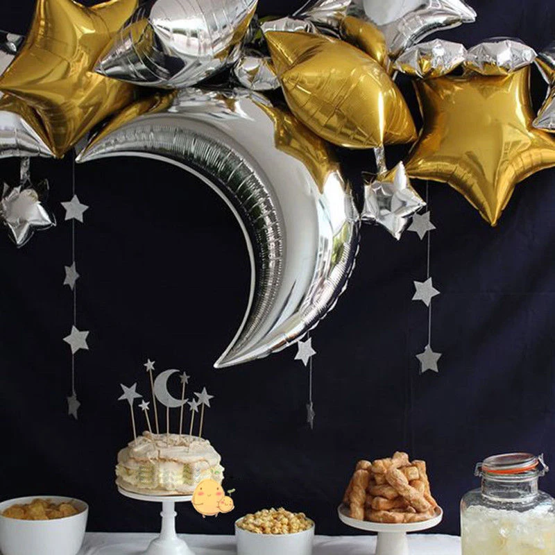 7pcs/lot 30 Inch Large Moon Foil Balloons Gold For Birthday Holiday Party Globos Supplies Wedding Site Layout Decoration Kid Toy | Дом и сад